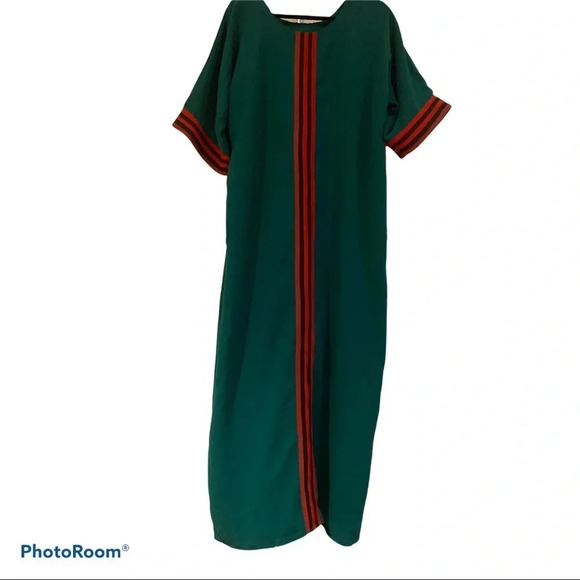 Vintage  Runway Luxury Fashion Red green kaftan dress Sz L - Picture 3 of 16
